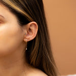 Load image into Gallery viewer, Round Diamond Hoop Earrings with Pear Dangle 0.12 CTW – 22 Stones | 10K, 14K, 18K Gold | IGI Certified