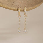 Load image into Gallery viewer, Round Diamond Hoop Earrings with Pear Dangle 0.12 CTW – 22 Stones | 10K, 14K, 18K Gold | IGI Certified