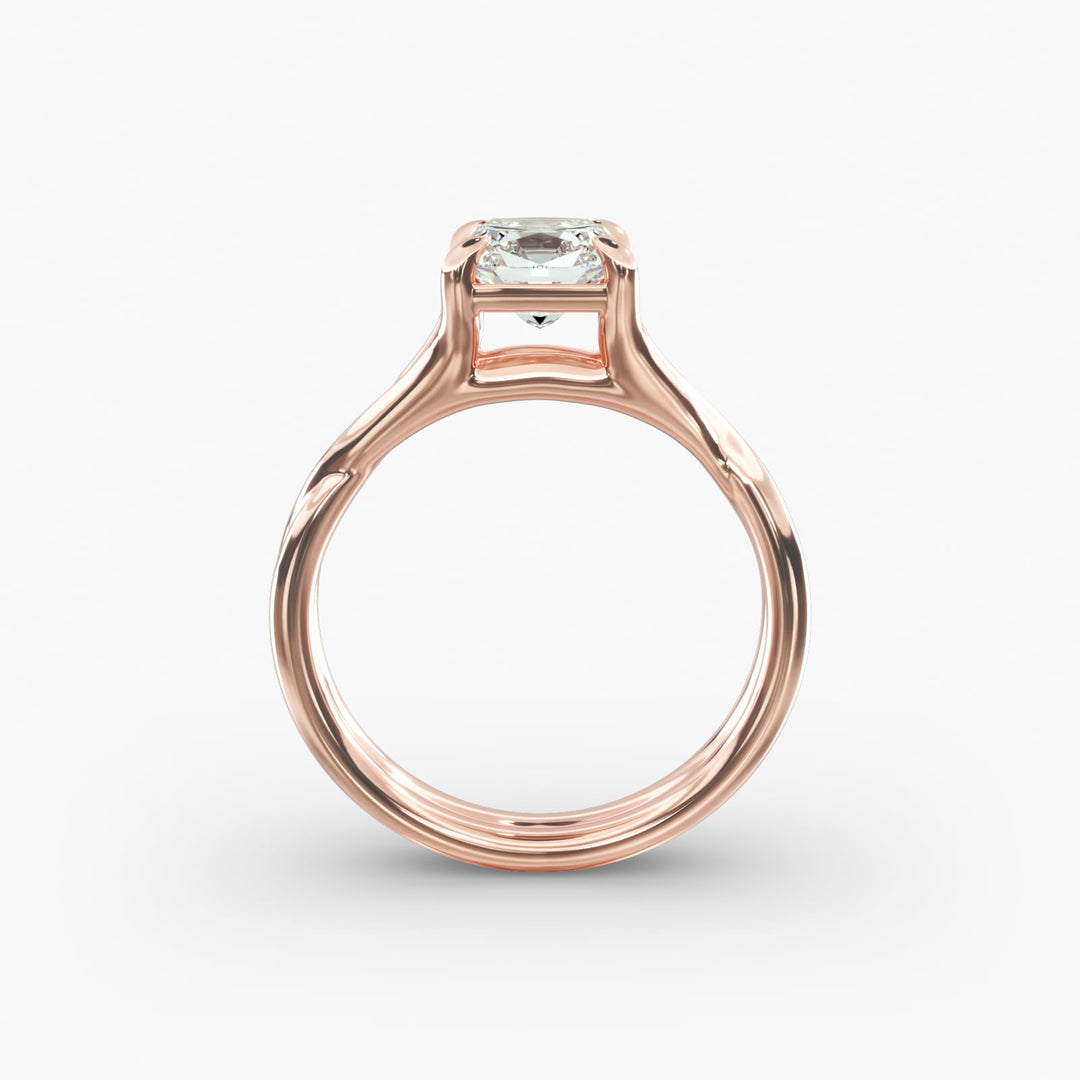 Cushion Lab-Grown Diamond Ring – Twisted Band Holding Design | IGI Certified | 10K/14K/18K Gold