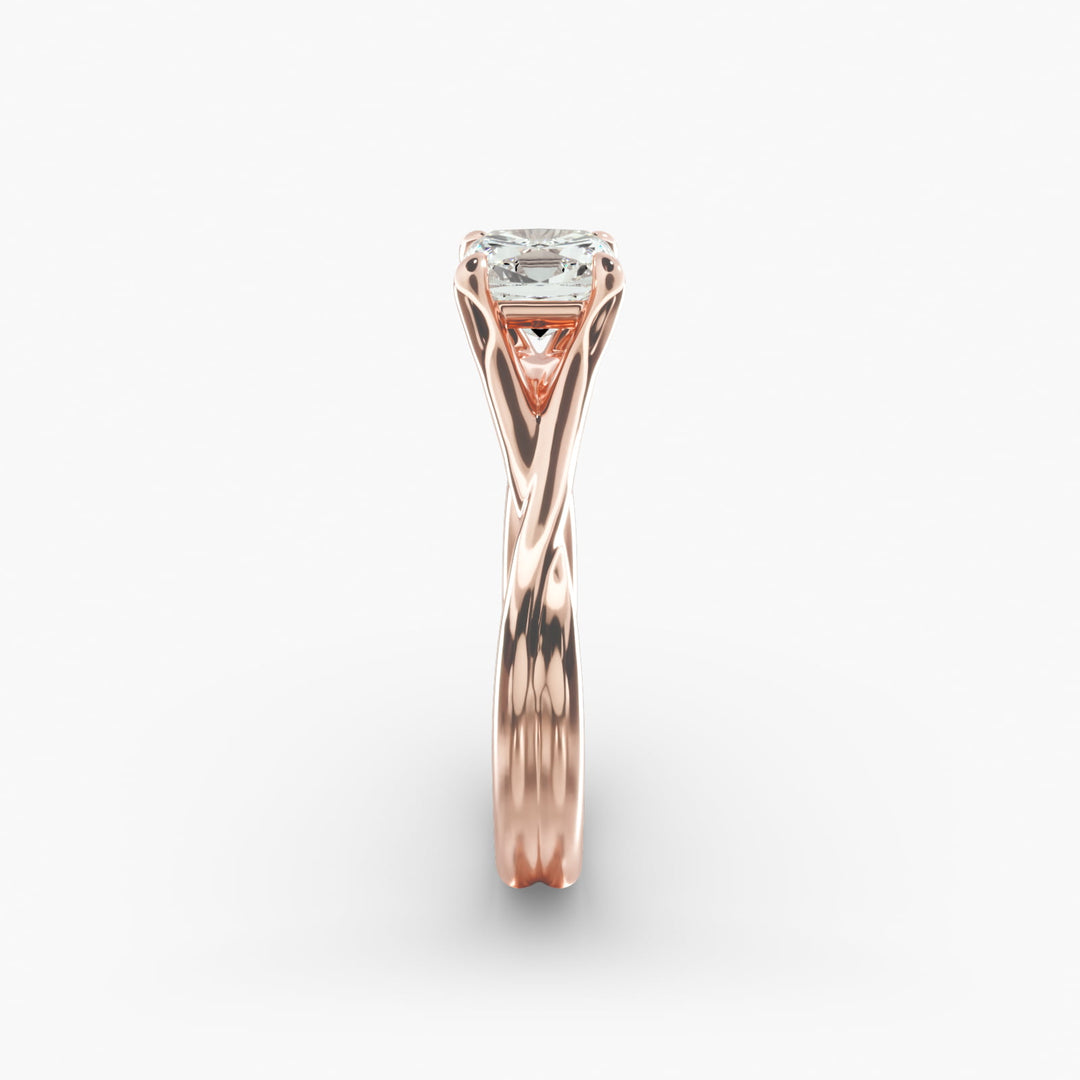 Cushion Lab-Grown Diamond Ring – Twisted Band Holding Design | IGI Certified | 10K/14K/18K Gold