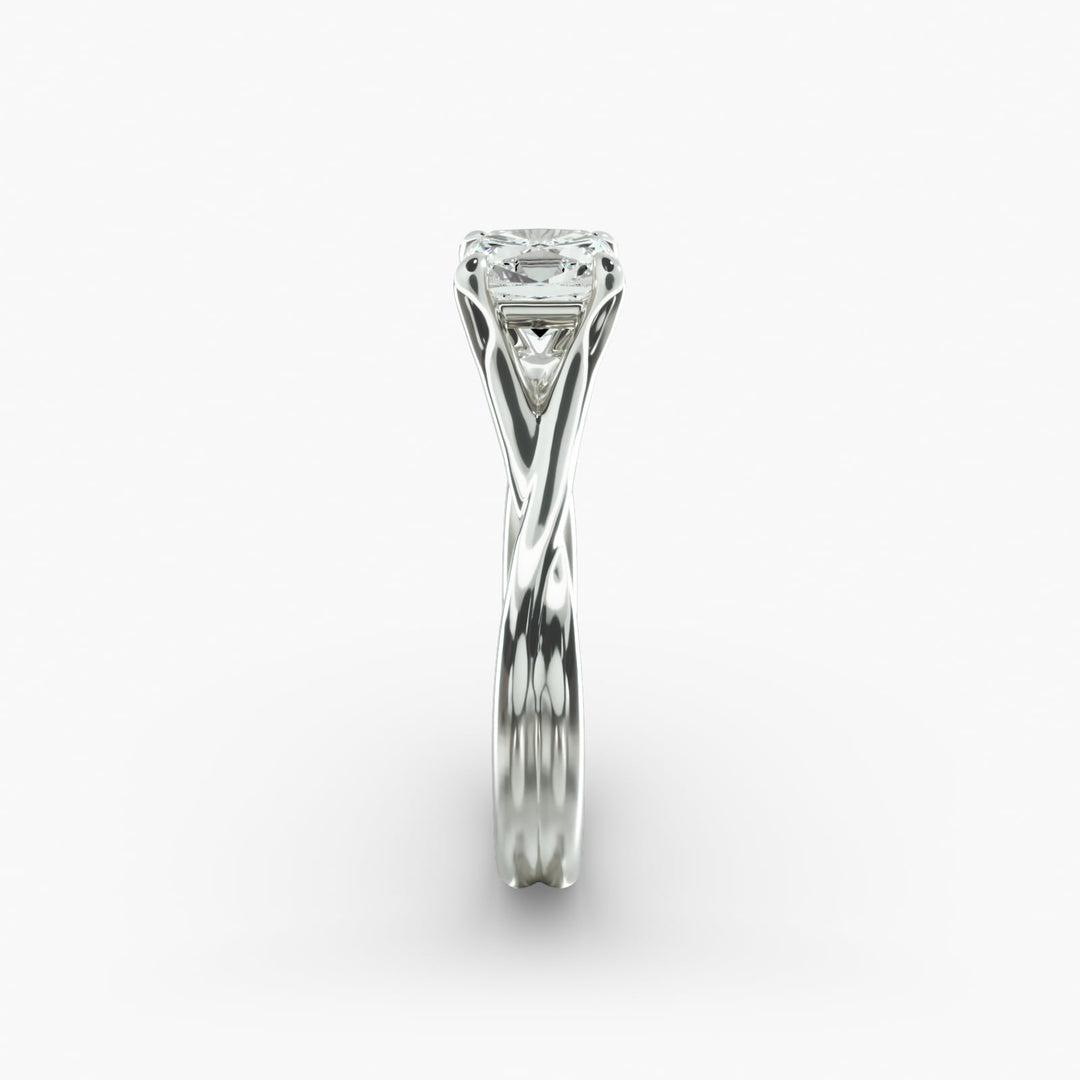 Cushion Lab-Grown Diamond Ring – Twisted Band Holding Design | IGI Certified | 10K/14K/18K Gold