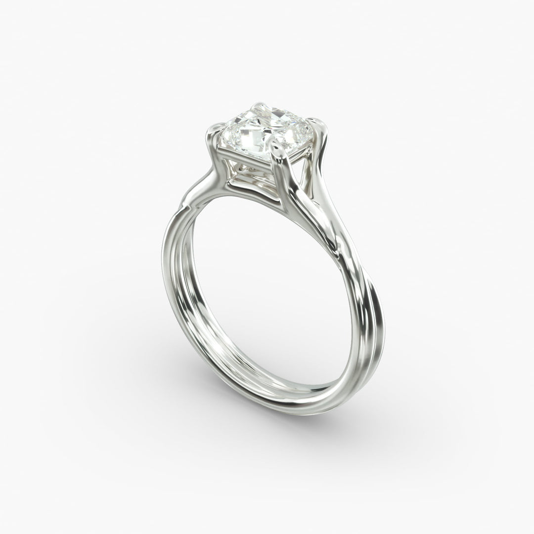Cushion Lab-Grown Diamond Ring – Twisted Band Holding Design | IGI Certified | 10K/14K/18K Gold