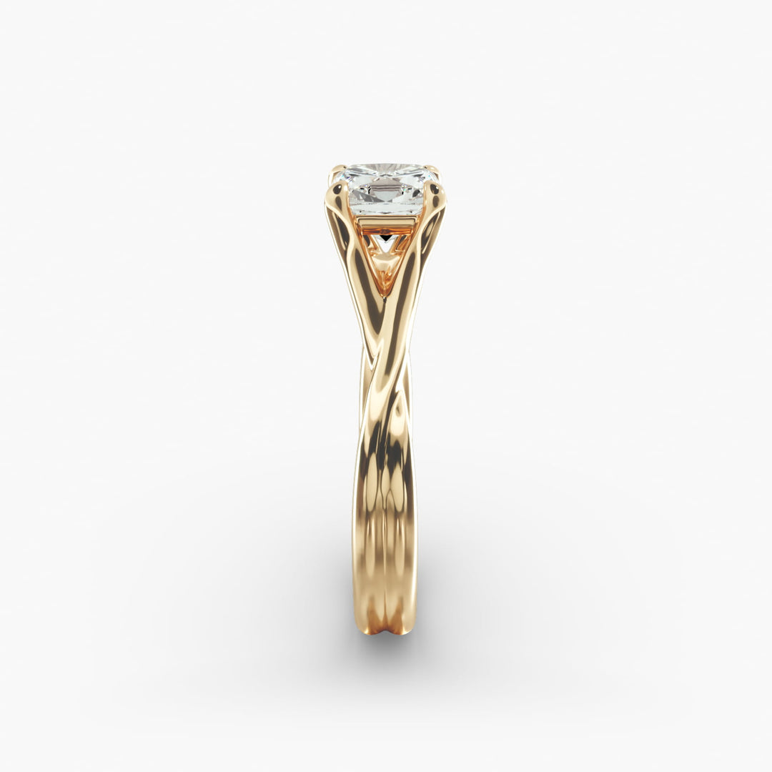 Cushion Lab-Grown Diamond Ring – Twisted Band Holding Design | IGI Certified | 10K/14K/18K Gold