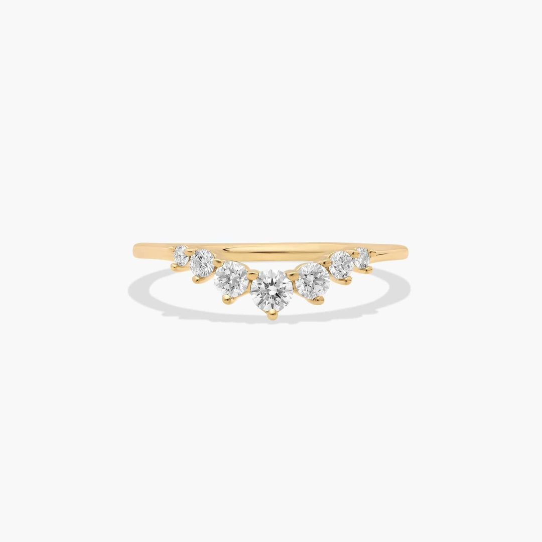 Curved Diamond Band – Chevron Style Ring with 7 Lab Grown Round Diamonds (0.32 ct)