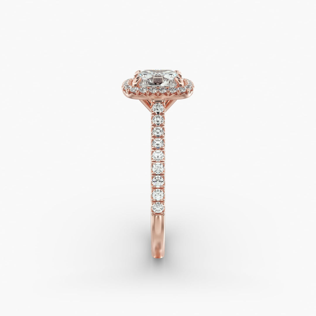 Cushion Cut Lab Grown Diamond Halo Ring with Pavé Band – 1 to 5 Carat Center | USA Crafted