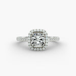 Load image into Gallery viewer, Cushion Cut Lab Grown Diamond Halo Ring with Pavé Band – 1 to 5 Carat Center | USA Crafted