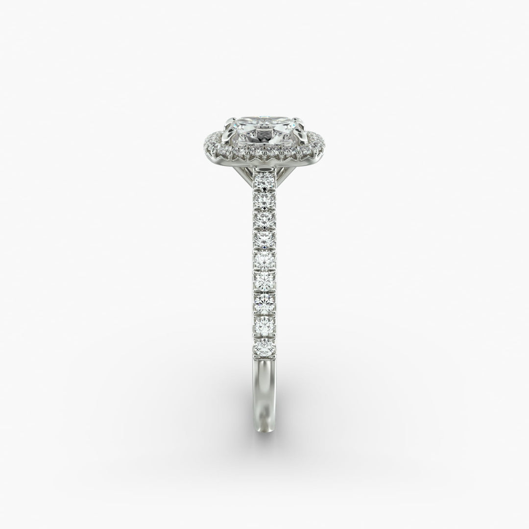 Cushion Cut Lab Grown Diamond Halo Ring with Pavé Band – 1 to 5 Carat Center | USA Crafted