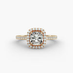 Load image into Gallery viewer, Cushion Cut Lab Grown Diamond Halo Ring with Pavé Band – 1 to 5 Carat Center | USA Crafted