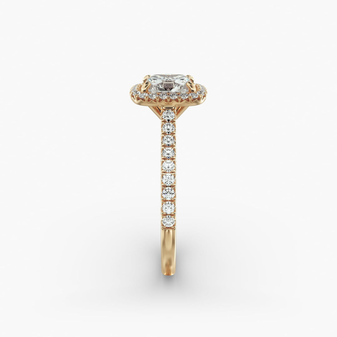 Cushion Cut Lab Grown Diamond Halo Ring with Pavé Band – 1 to 5 Carat Center | USA Crafted