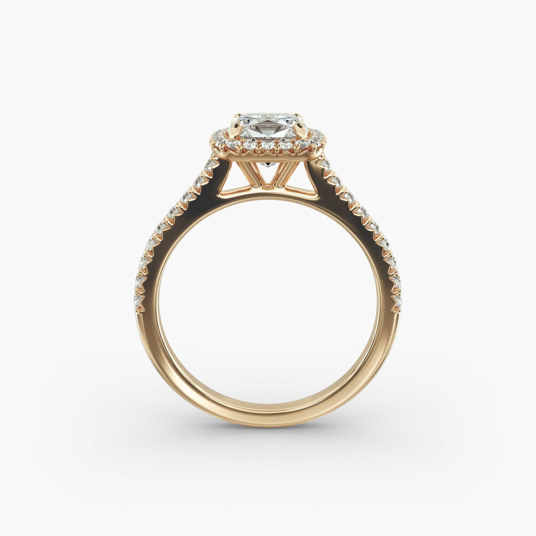 Cushion Cut Lab Grown Diamond Halo Ring with Pavé Band – 1 to 5 Carat Center | USA Crafted