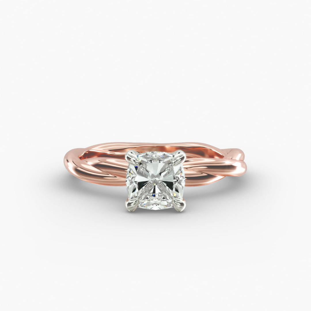 Cushion Lab-Grown Diamond 4-Prong Twisted Band Ring | IGI Certified | 10K/14K/18K Gold