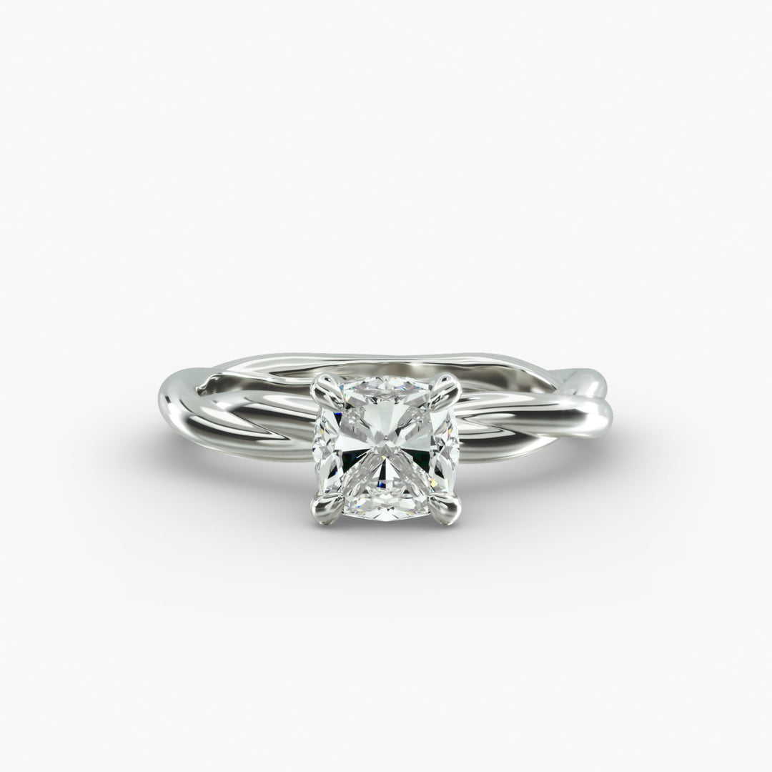 Cushion Lab-Grown Diamond 4-Prong Twisted Band Ring | IGI Certified | 10K/14K/18K Gold