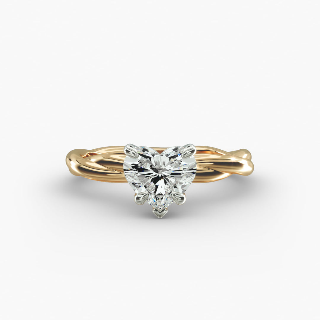 Heart Lab-Grown Diamond Ring – Twisted Rope Band | IGI Certified | 10K/14K/18K Gold