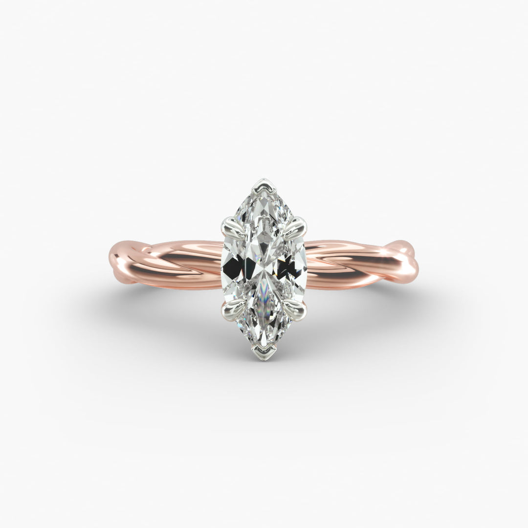 Marquise Lab-Grown Diamond Ring – Twisted Rope Band | IGI Certified | 10K/14K/18K Gold