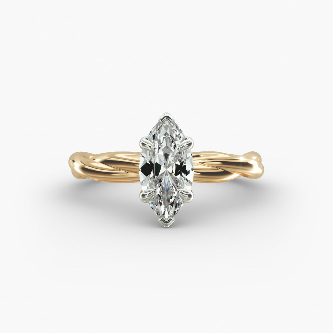 Marquise Lab-Grown Diamond Ring – Twisted Rope Band | IGI Certified | 10K/14K/18K Gold