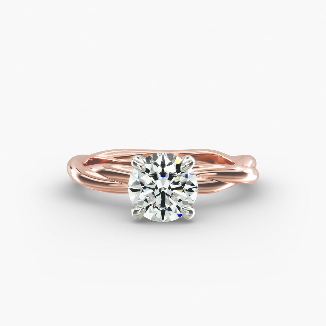 Round Brilliant Lab-Grown Diamond 4-Prong Extra-Twisted Band Ring | IGI Certified | 10K/14K/18K Gold