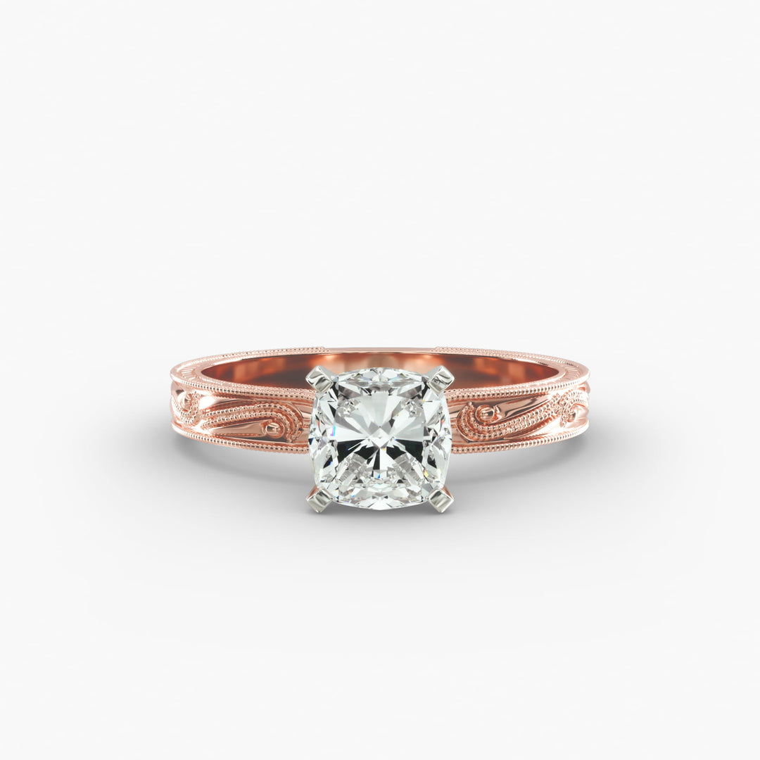 Cushion Lab-Grown Diamond Ring – Milgrain Band Design | IGI Certified | 10K/14K/18K Gold