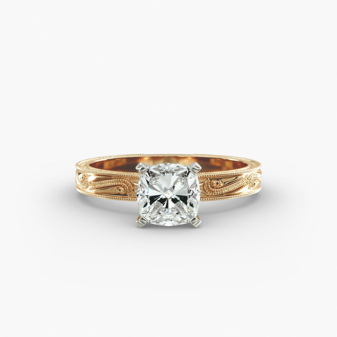 Cushion Lab-Grown Diamond Ring – Milgrain Band Design | IGI Certified | 10K/14K/18K Gold