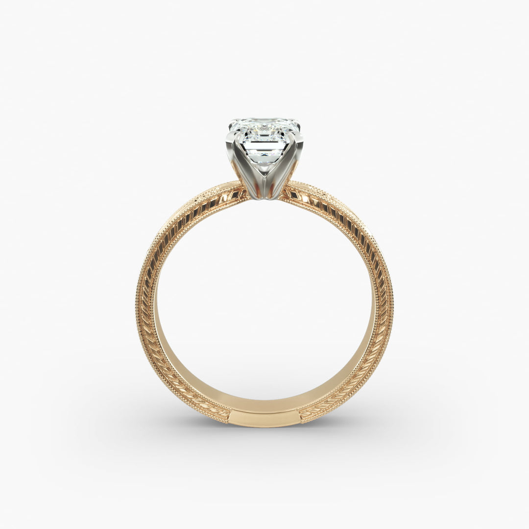 Emerald Lab-Grown Diamond Ring – Milgrain Band Design | IGI Certified | 10K/14K/18K Gold