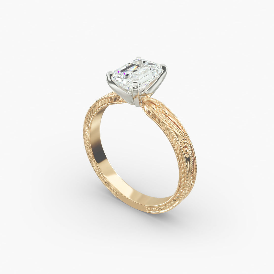 Emerald Lab-Grown Diamond Ring – Milgrain Band Design | IGI Certified | 10K/14K/18K Gold