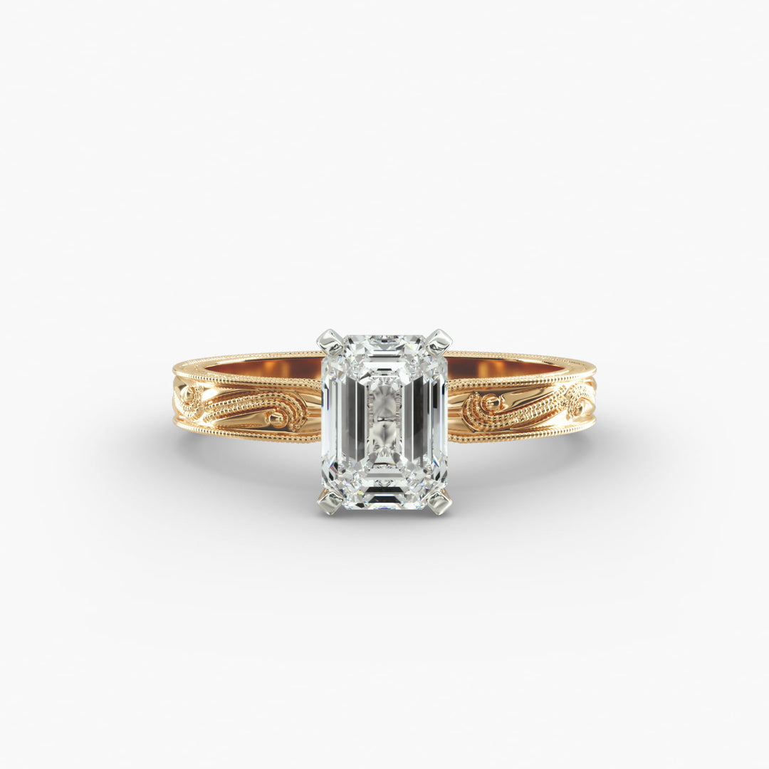 Emerald Lab-Grown Diamond Ring – Milgrain Band Design | IGI Certified | 10K/14K/18K Gold