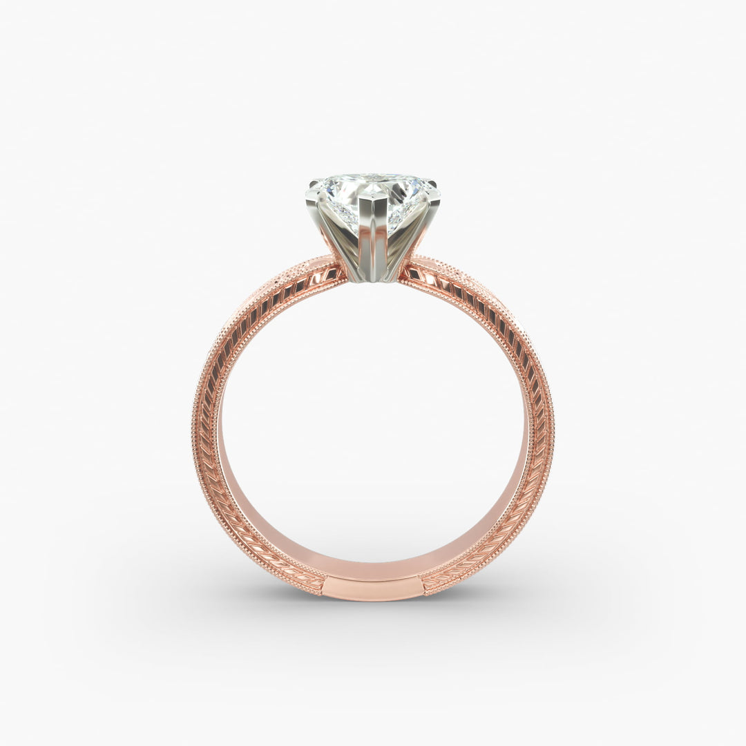 Heart Lab-Grown Diamond Ring – Milgrain Band Design | IGI Certified | 10K/14K/18K Gold