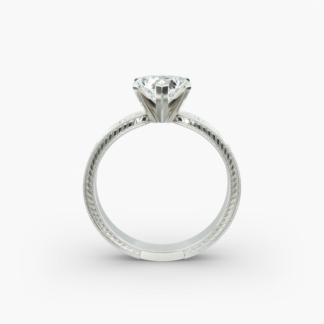 Heart Lab-Grown Diamond Ring – Milgrain Band Design | IGI Certified | 10K/14K/18K Gold