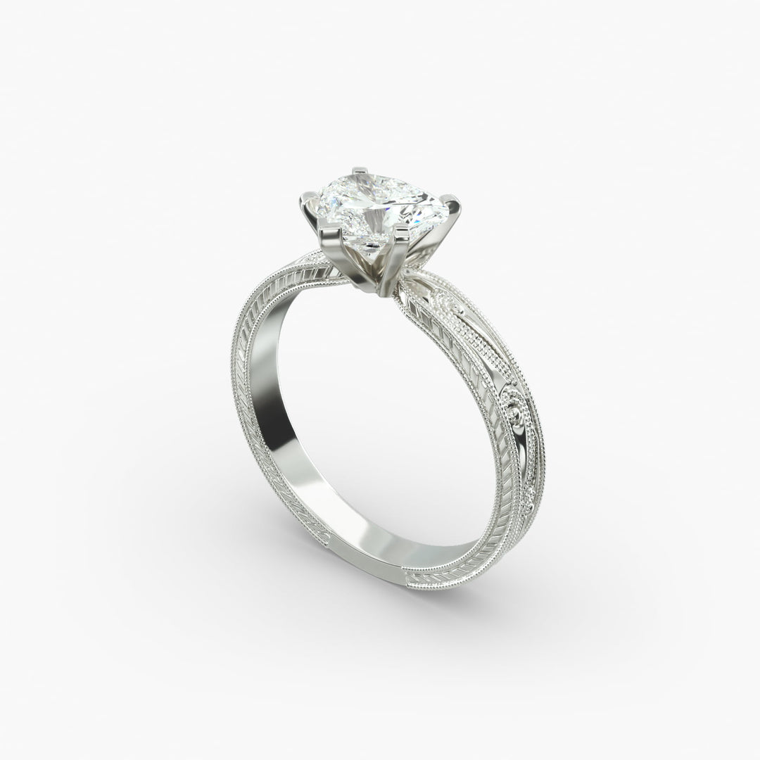 Heart Lab-Grown Diamond Ring – Milgrain Band Design | IGI Certified | 10K/14K/18K Gold