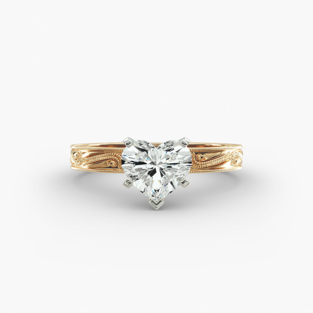 Heart Lab-Grown Diamond Ring – Milgrain Band Design | IGI Certified | 10K/14K/18K Gold