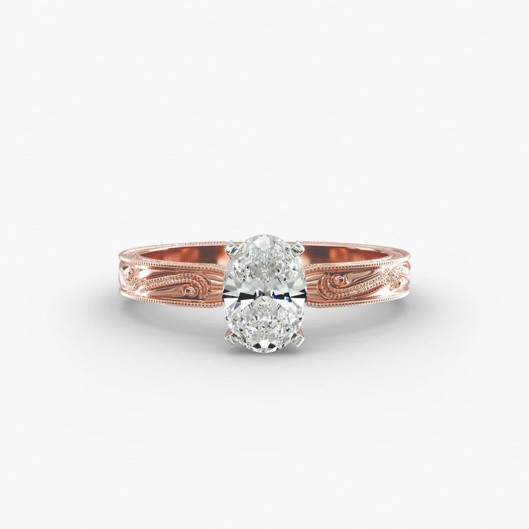 Oval Lab-Grown Diamond Ring – Milgrain Band Design | IGI Certified | 10K/14K/18K Gold