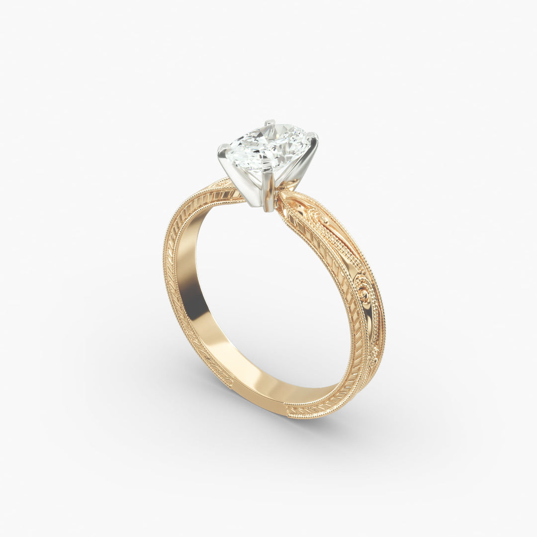 Oval Lab-Grown Diamond Ring – Milgrain Band Design | IGI Certified | 10K/14K/18K Gold