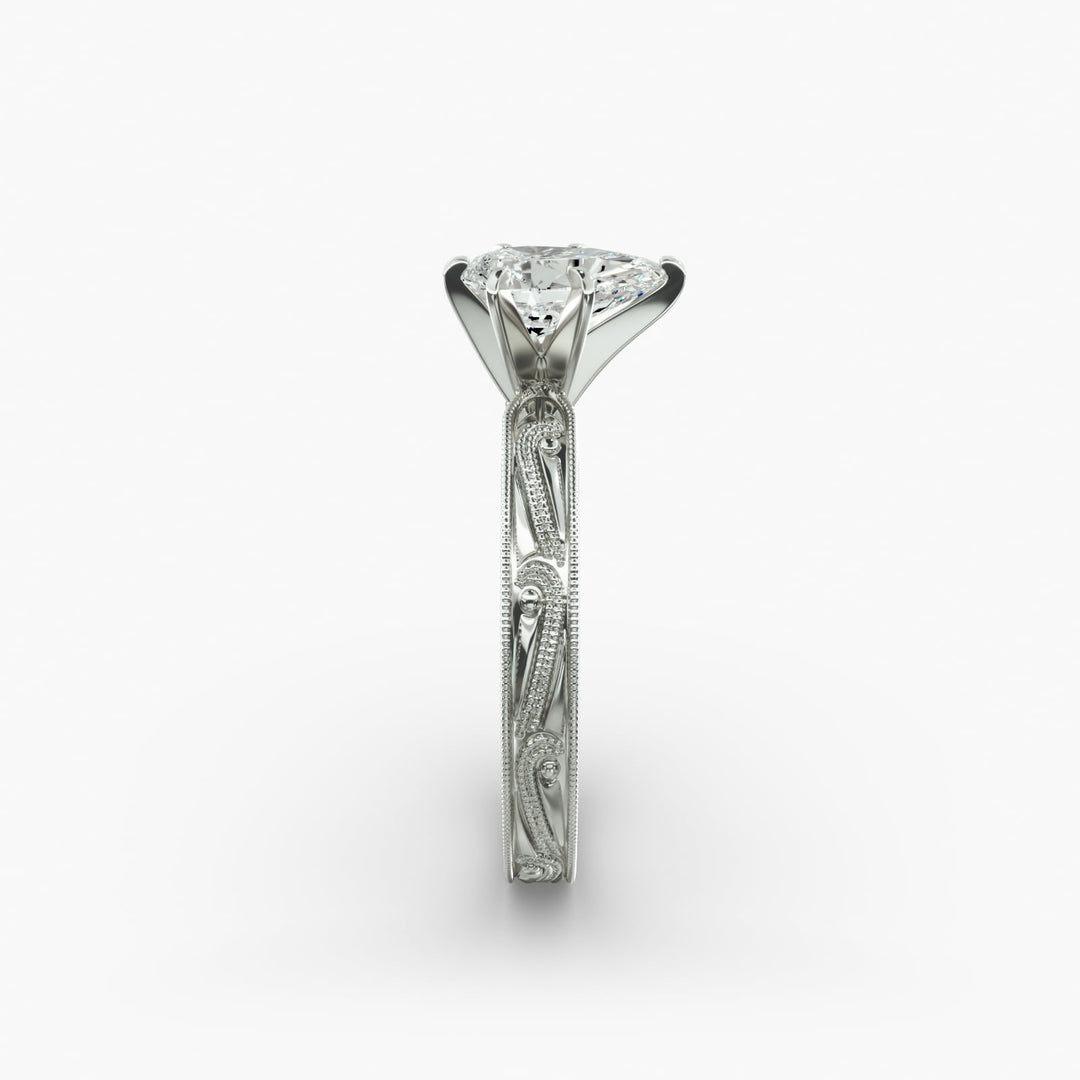 Pear Lab-Grown Diamond Ring – Milgrain Band Design | IGI Certified | 10K/14K/18K Gold