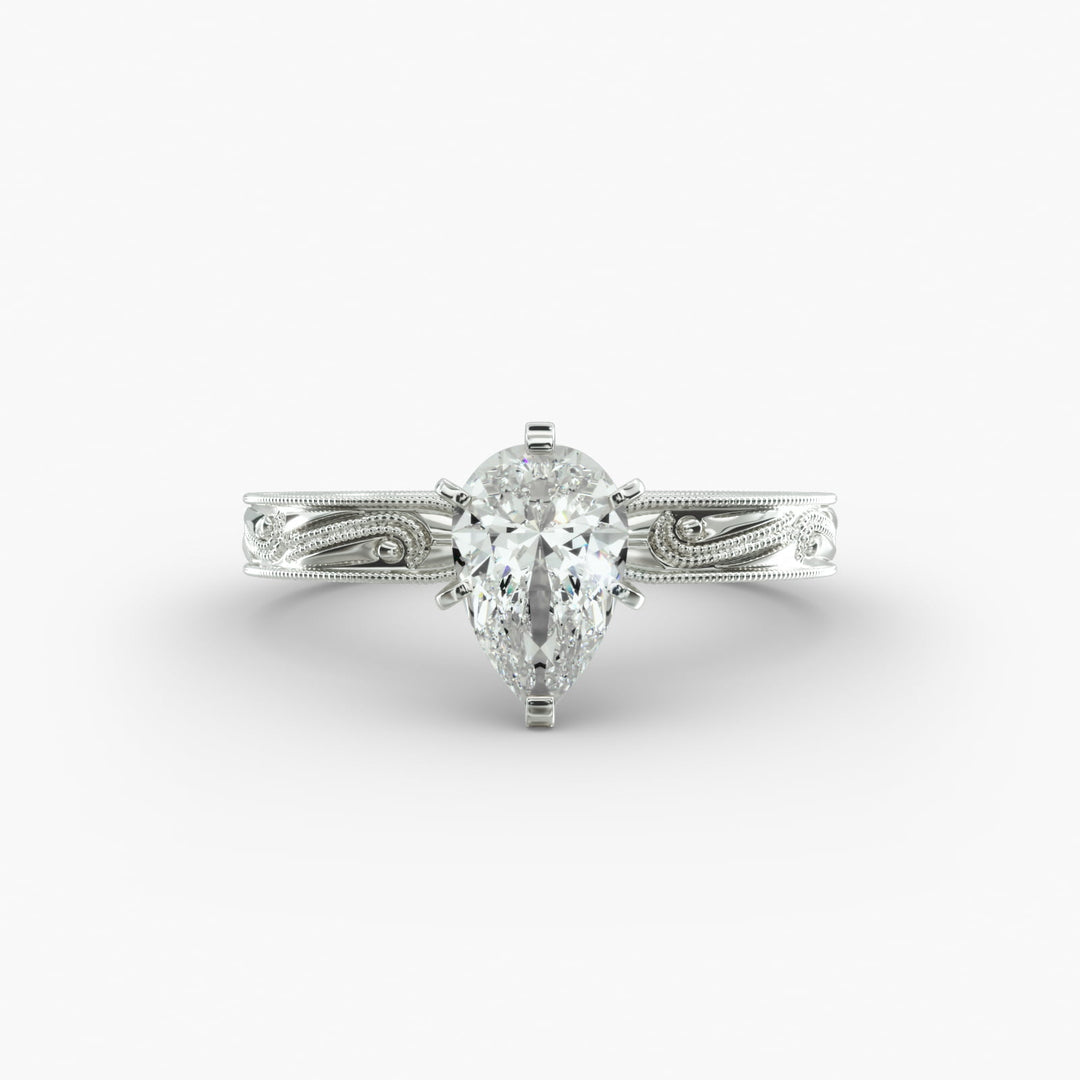Pear Lab-Grown Diamond Ring – Milgrain Band Design | IGI Certified | 10K/14K/18K Gold