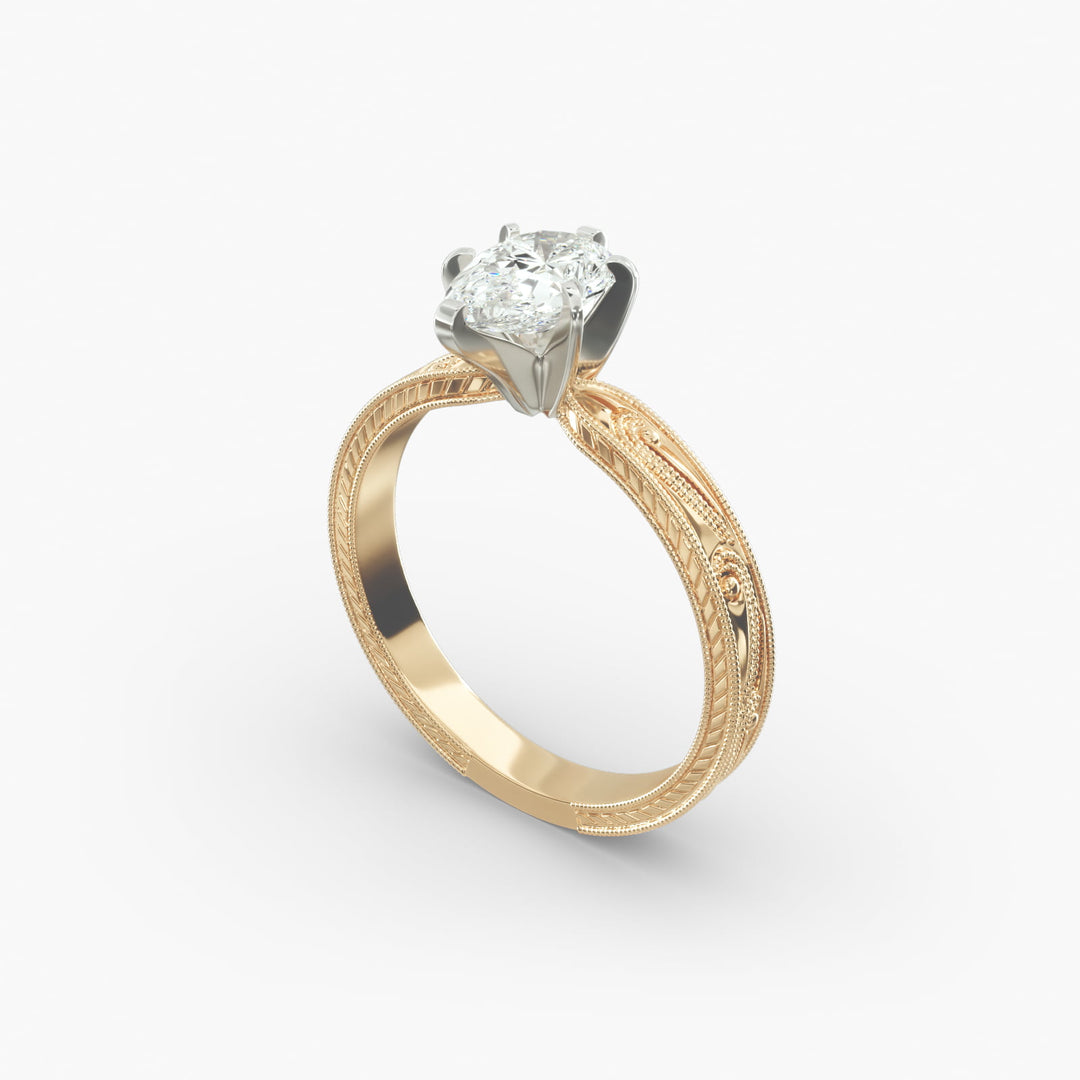 Pear Lab-Grown Diamond Ring – Milgrain Band Design | IGI Certified | 10K/14K/18K Gold