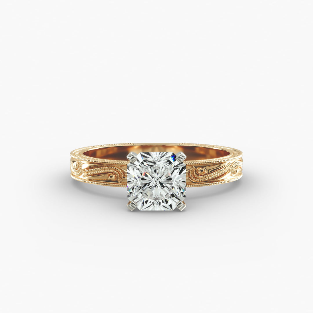 Radiant Lab-Grown Diamond Ring – Milgrain Band Design | IGI Certified | 10K/14K/18K Gold