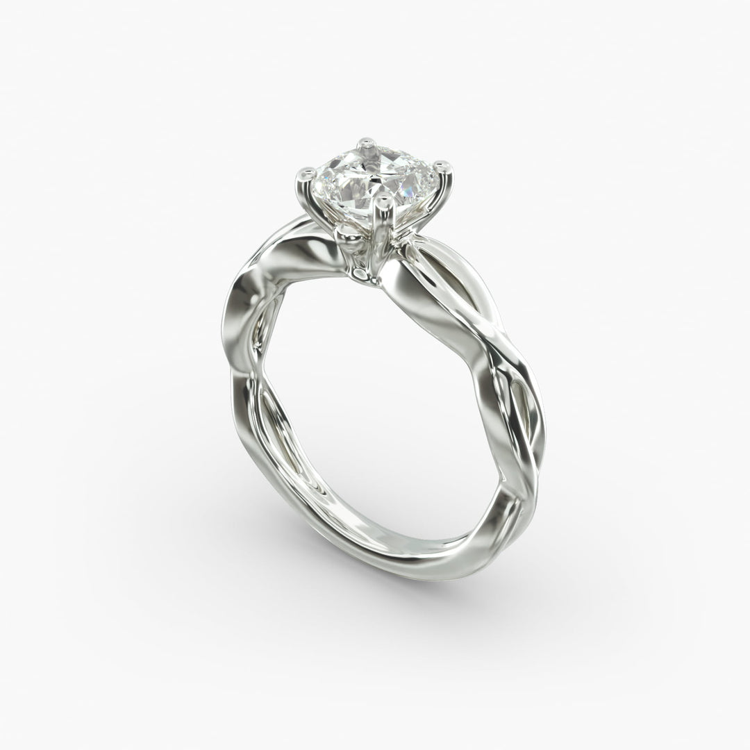 Cushion Lab-Grown Diamond Solitaire — Twisted Band | IGI Certified | 10K/14K/18K Gold