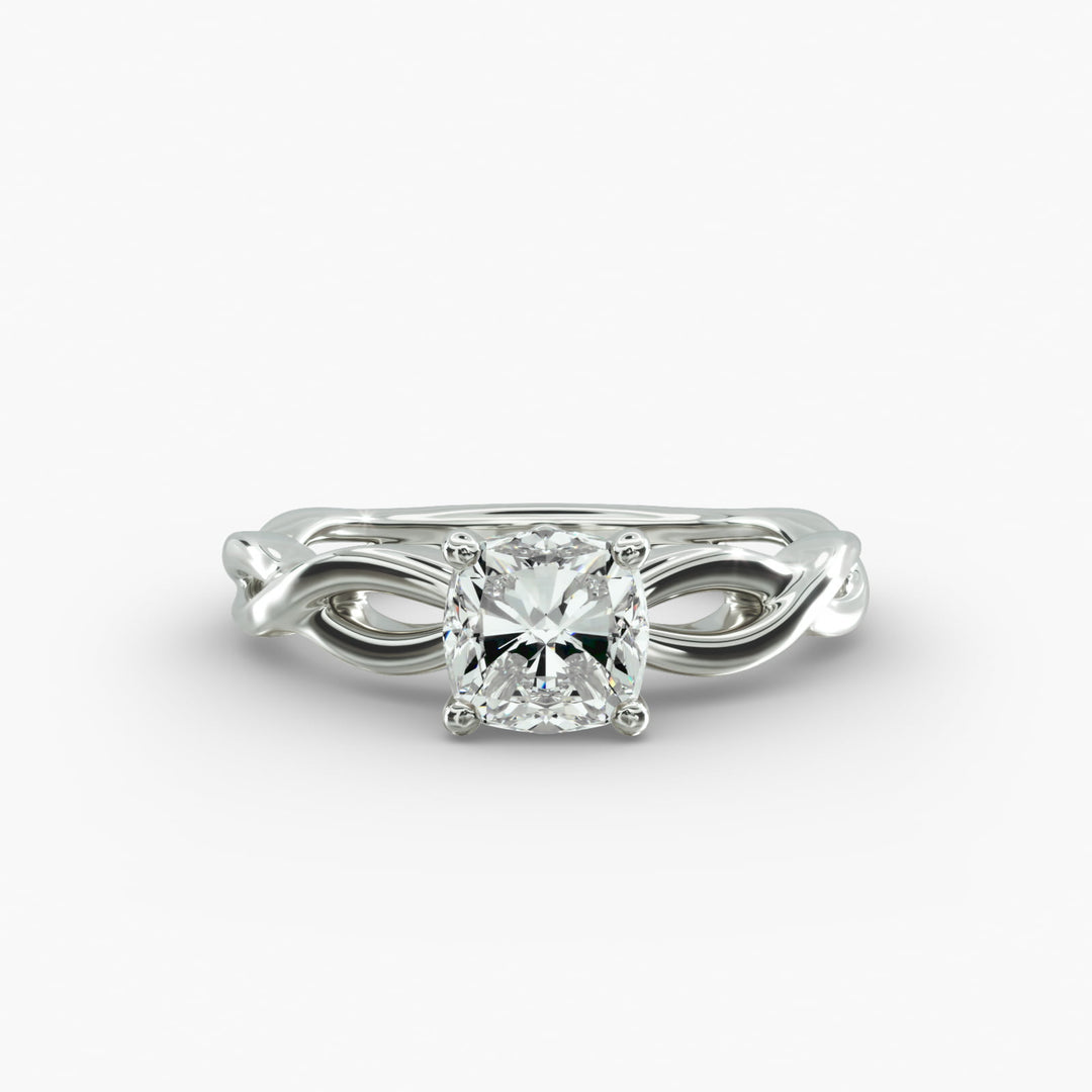 Cushion Lab-Grown Diamond Solitaire — Twisted Band | IGI Certified | 10K/14K/18K Gold