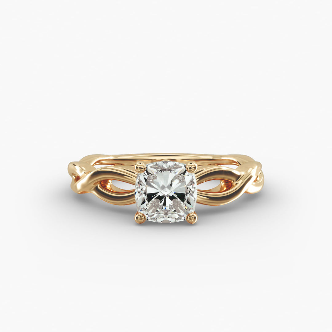 Cushion Lab-Grown Diamond Solitaire — Twisted Band | IGI Certified | 10K/14K/18K Gold