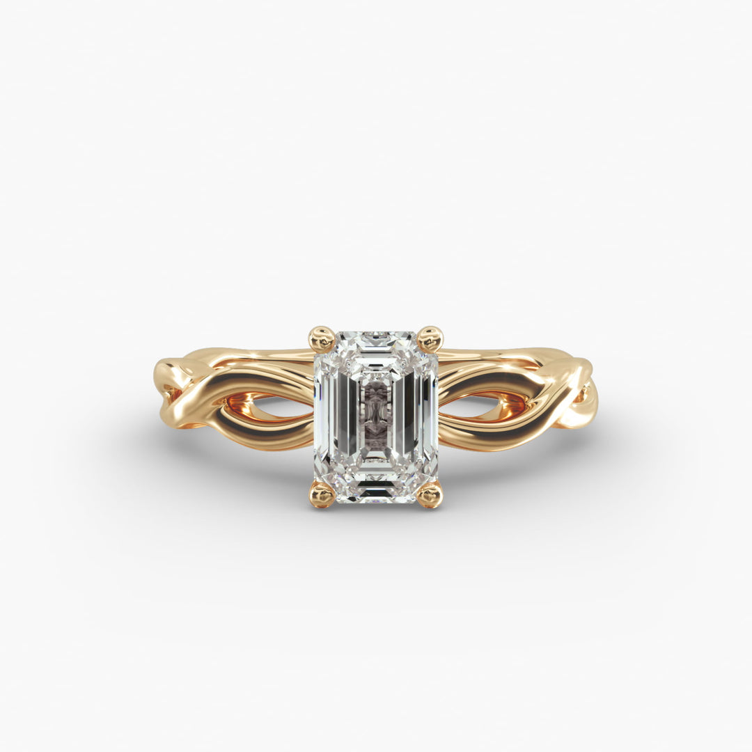 Emerald Cut Lab-Grown Diamond Twisted Band Ring | IGI Certified | 10K/14K/18K Gold