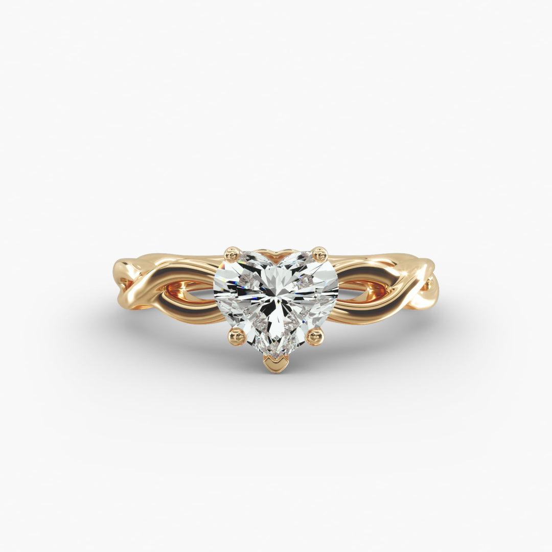 Heart Lab-Grown Diamond Ring – 5-Prong Twisted Band | IGI Certified | 10K/14K/18K Gold