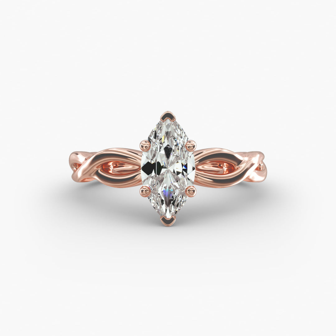 Marquise Lab-Grown Diamond Ring – Twisted Band Design | IGI Certified | 10K/14K/18K Gold