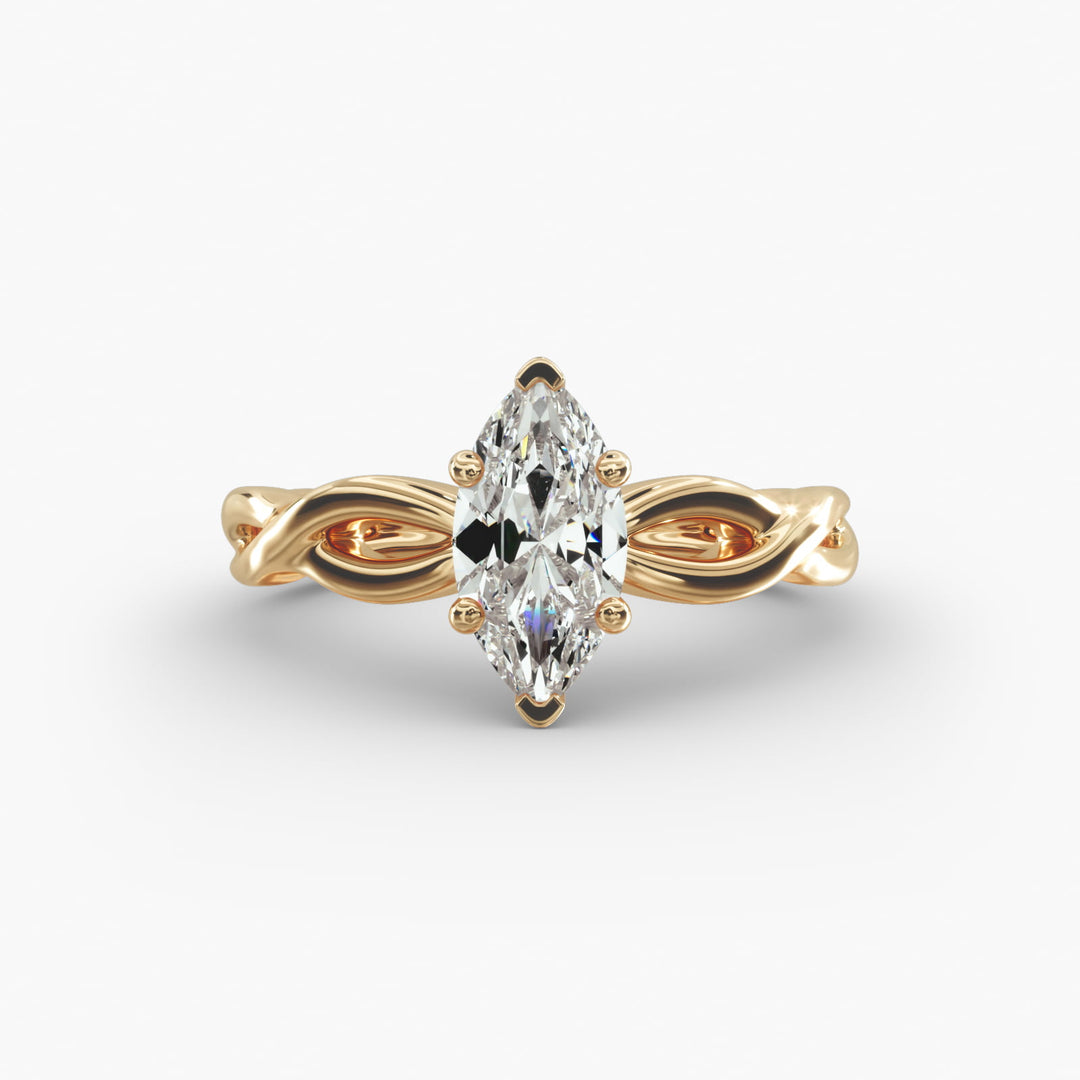 Marquise Lab-Grown Diamond Ring – Twisted Band Design | IGI Certified | 10K/14K/18K Gold