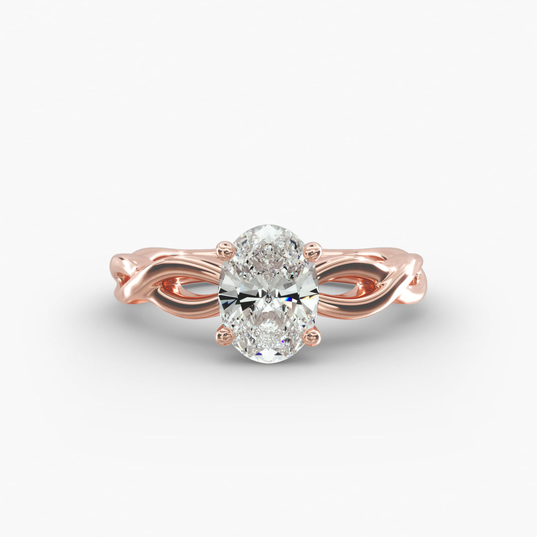 Oval Lab-Grown Diamond Ring – Twisted Band Design | IGI Certified | 10K/14K/18K Gold