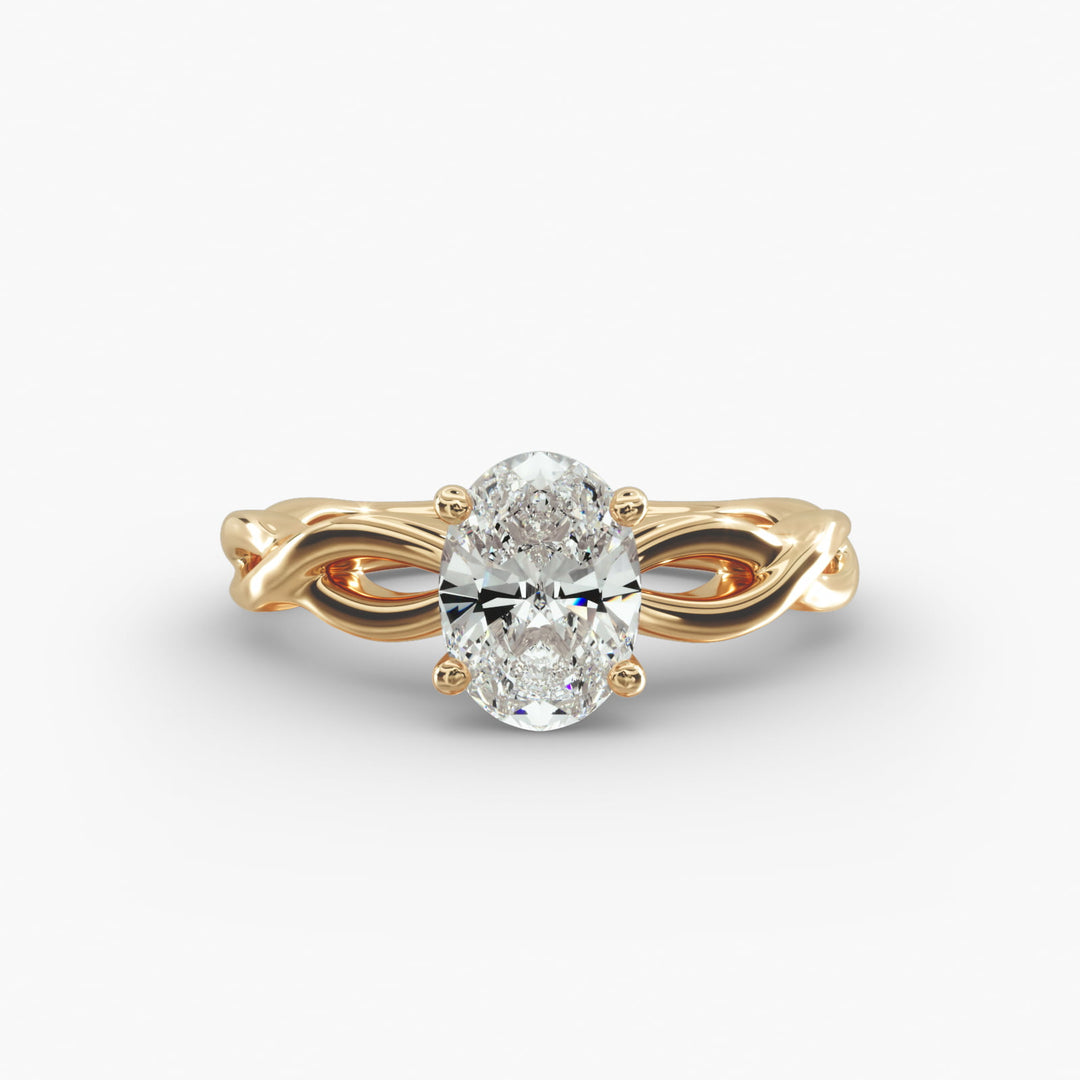 Oval Lab-Grown Diamond Ring – Twisted Band Design | IGI Certified | 10K/14K/18K Gold