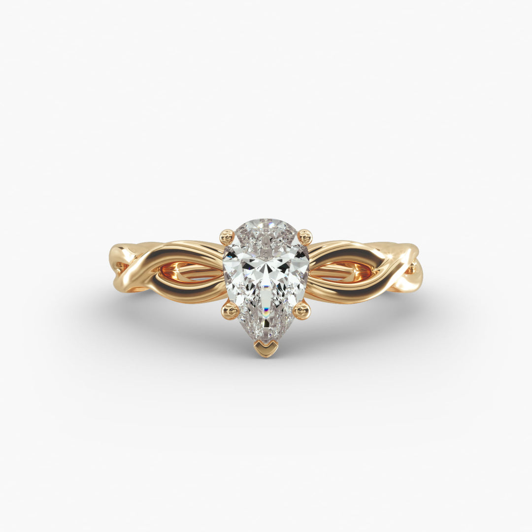 Pear Shape Lab-Grown Diamond Twisted Band Ring | IGI Certified | 10K/14K/18K Gold