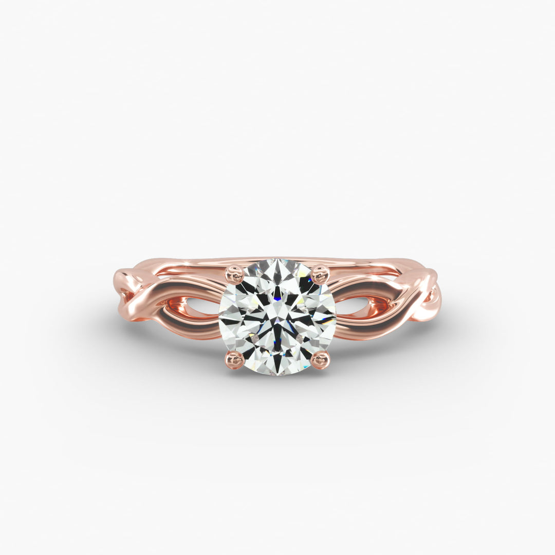 Round Brilliant Lab-Grown Diamond 4-Prong Twisted Band Ring | IGI Certified | 10K/14K/18K Gold
