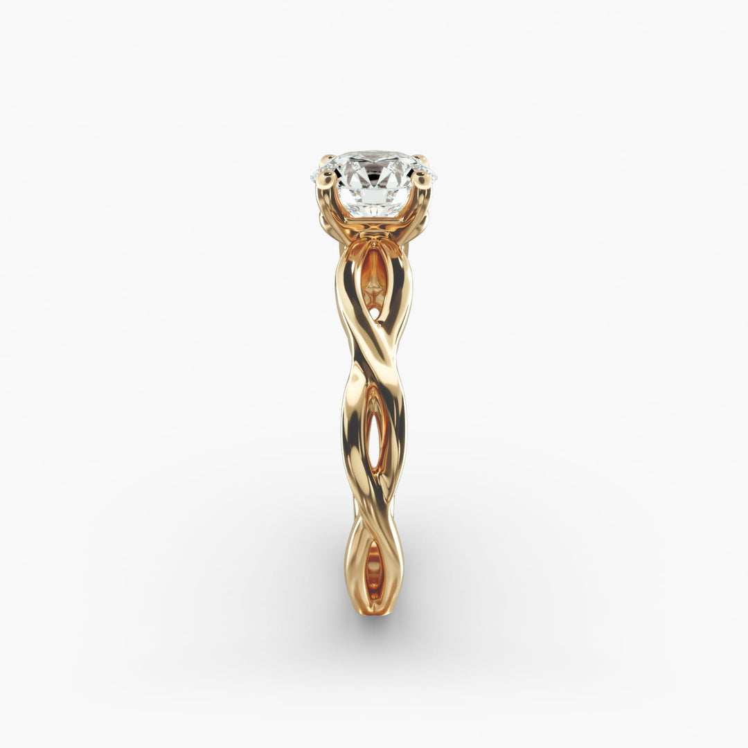 Round Brilliant Lab-Grown Diamond 4-Prong Twisted Band Ring | IGI Certified | 10K/14K/18K Gold
