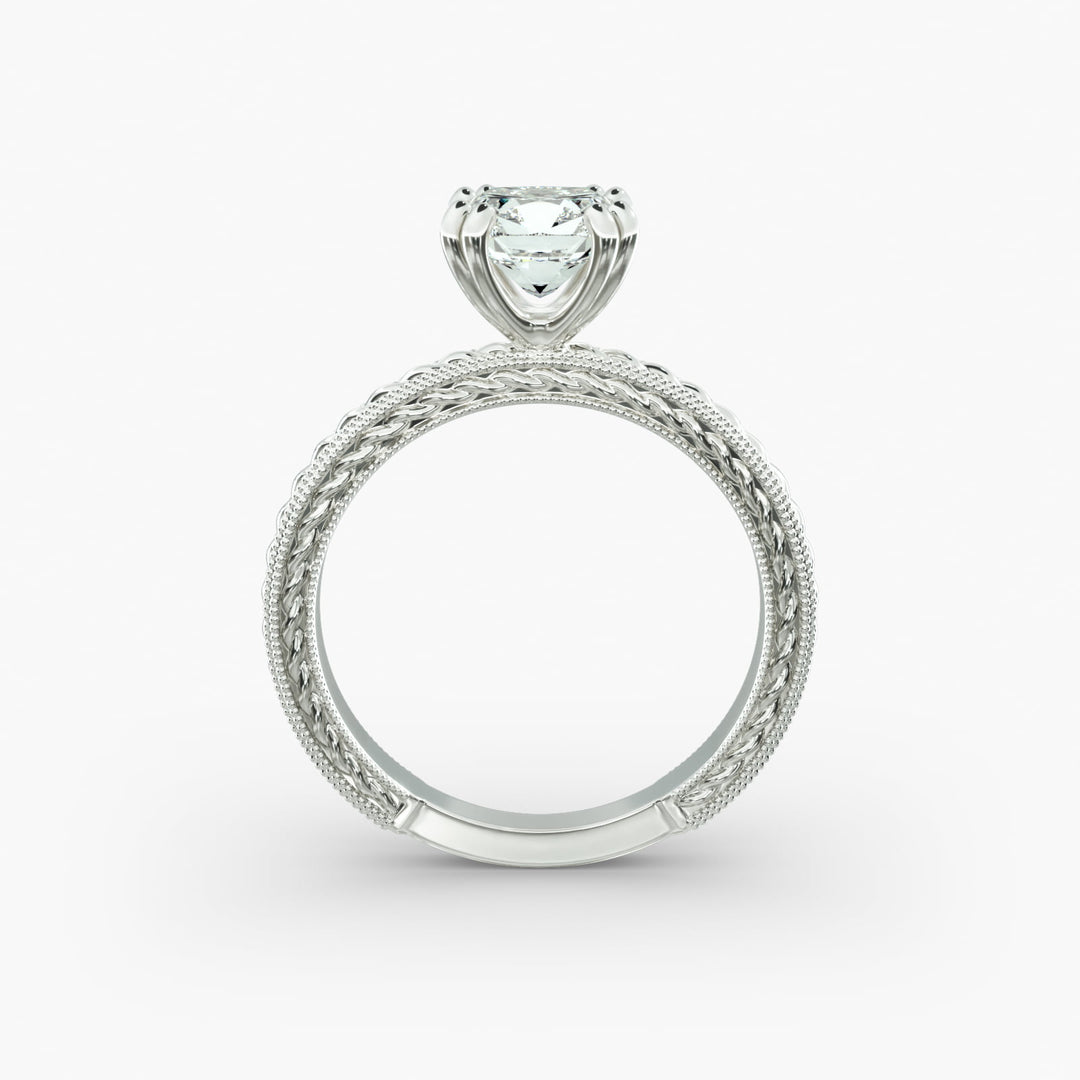 Cushion Lab-Grown Diamond — Milgrain Rope/Cable Band | IGI Certified | 10K/14K/18K Gold