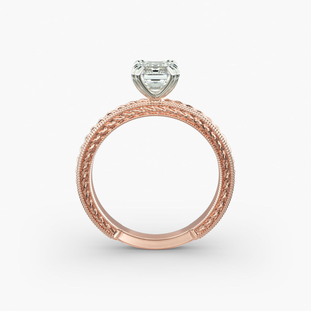Emerald Cut Lab-Grown Diamond Rope Band Ring with Milgrain | IGI Certified | 10K/14K/18K Gold