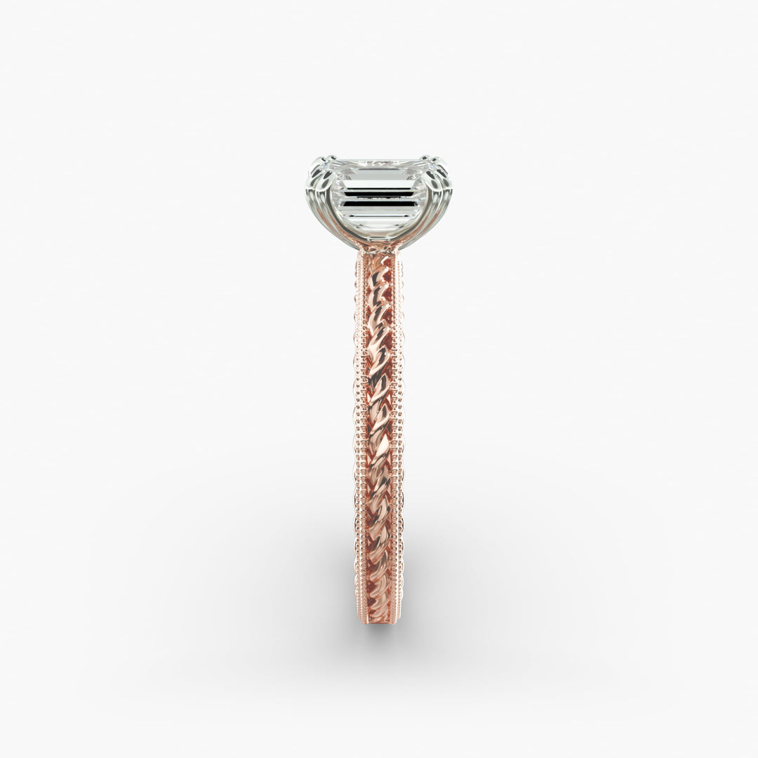 Emerald Cut Lab-Grown Diamond Rope Band Ring with Milgrain | IGI Certified | 10K/14K/18K Gold